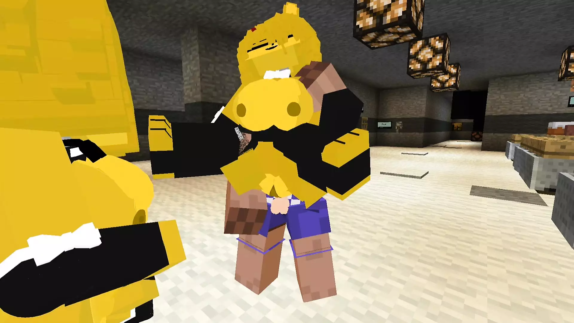 In Minecraft Fapcraft, Fazclaire’s Nightclub gets carnal with Golden Bonfie’s double-duty ass and face sex.